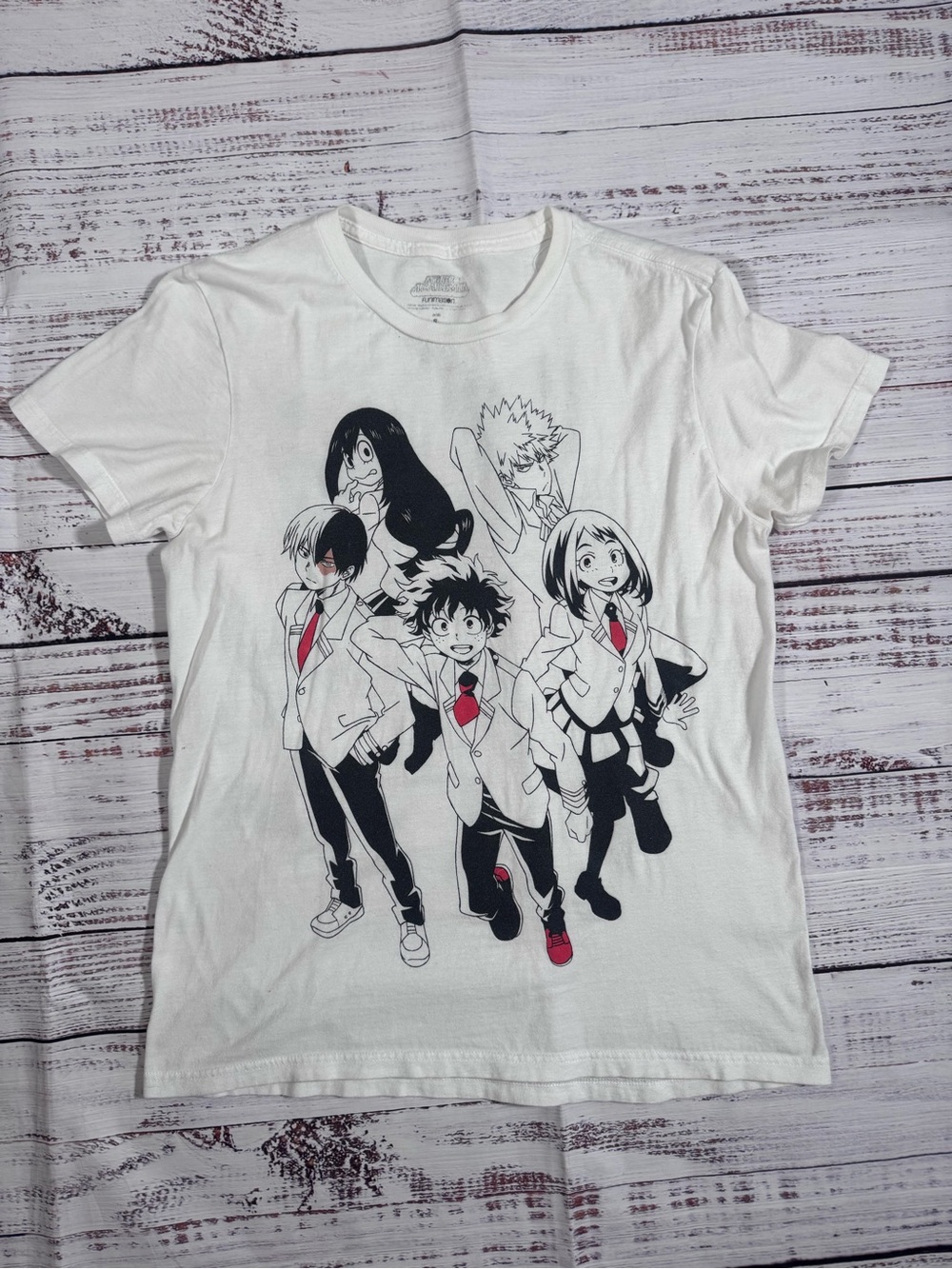 Hot Topic Funimation MHA White Anime Character Graphic Tee Double Sided